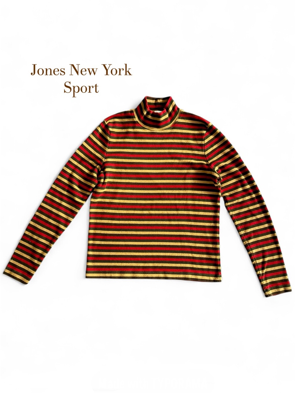 Vintage Jones New York Sport Cotton Knit Striped Turtleneck Size Small